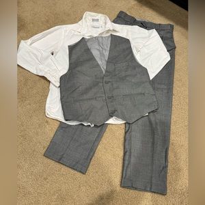 Grey size 12 vest and pants with size 14 Van Heusen white button up shirt